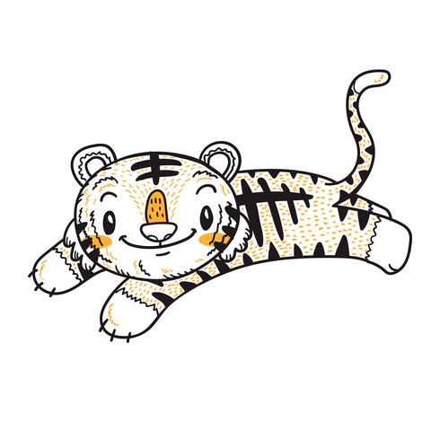 vecteur de dessin animé mignon petit tigre doodle