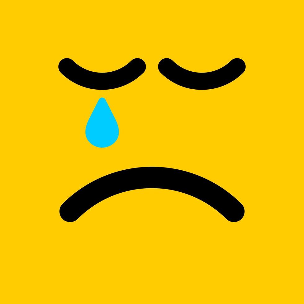 personnage de dessin animé jaune visage triste. symbole vectoriel d'icône de sourire d'emoji. notion de médias sociaux.