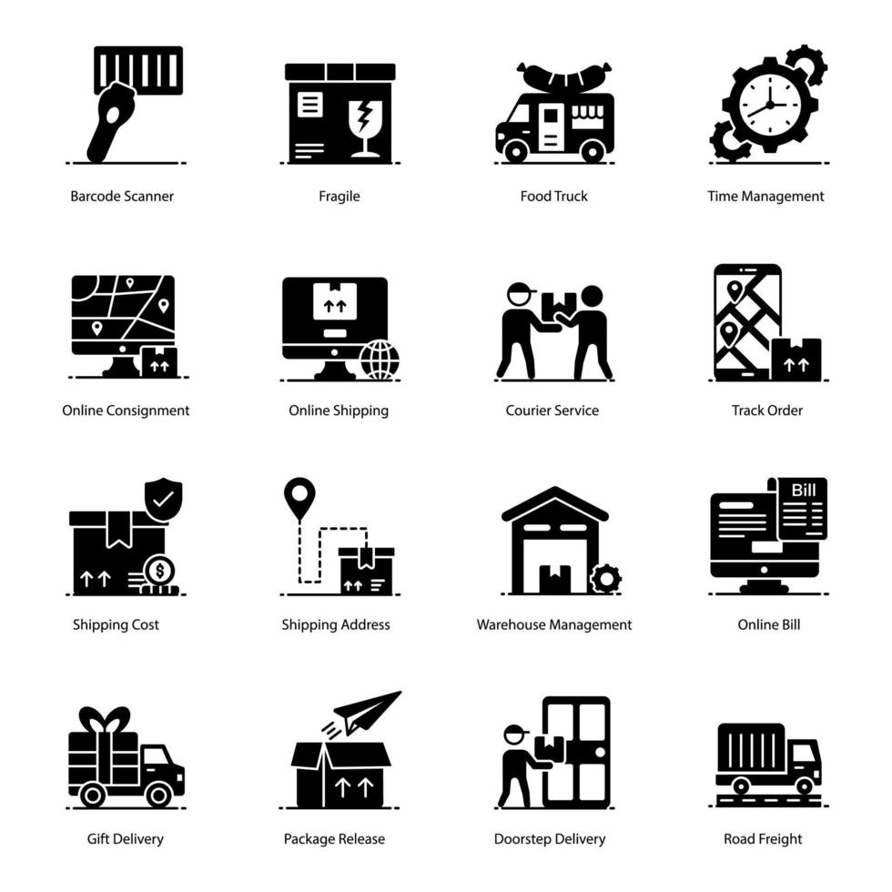 icônes plates d'expédition et de logistique vecteur