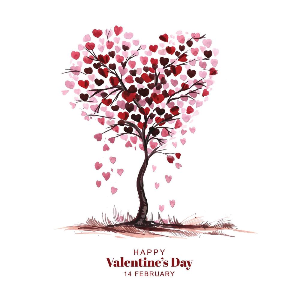 conception de cartes de saint valentin bel arbre en forme de coeur vecteur