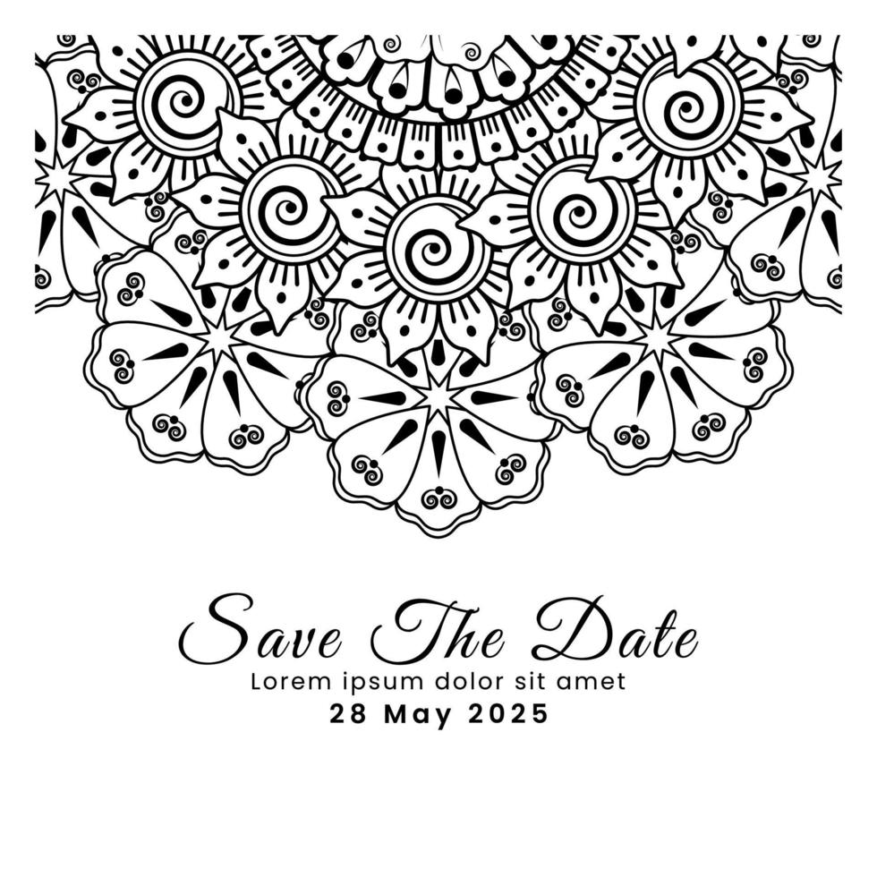 réservez la date avec la fleur de mehndi. décoration en ornement oriental ethnique, doodle. vecteur