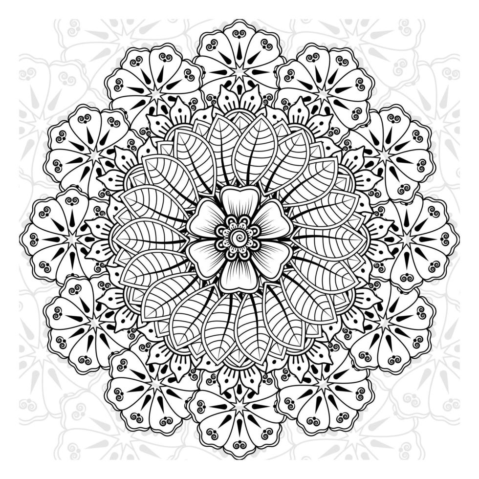 motif circulaire en forme de mandala pour henné, mehndi, tatouage, décoration. ornement décoratif dans un style oriental ethnique. page de livre de coloriage. vecteur