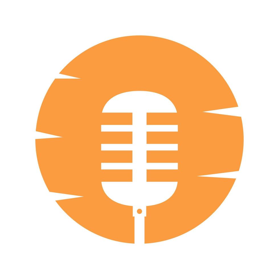 microphone podcast avec coucher de soleil logo design vecteur symbole graphique icône signe illustration idée créative