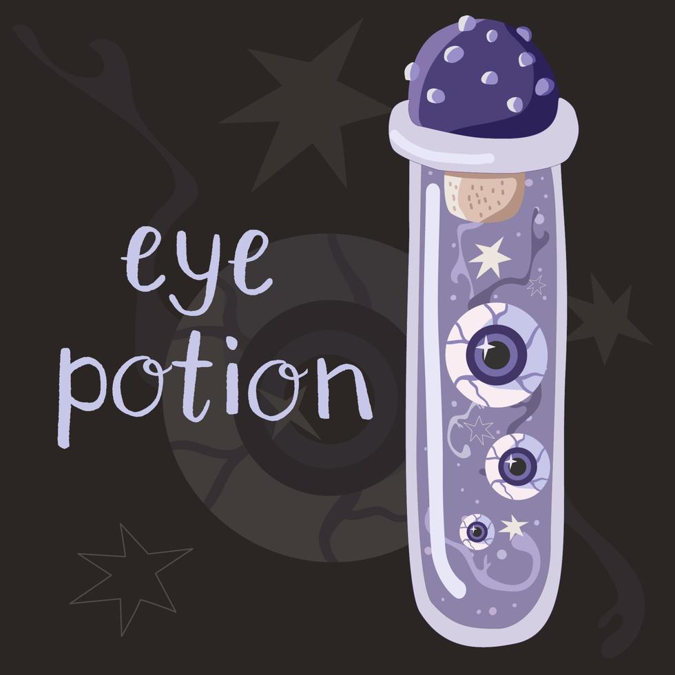 potion de sorcière violette avec yeux et chapeau de champignon amanite vecteur