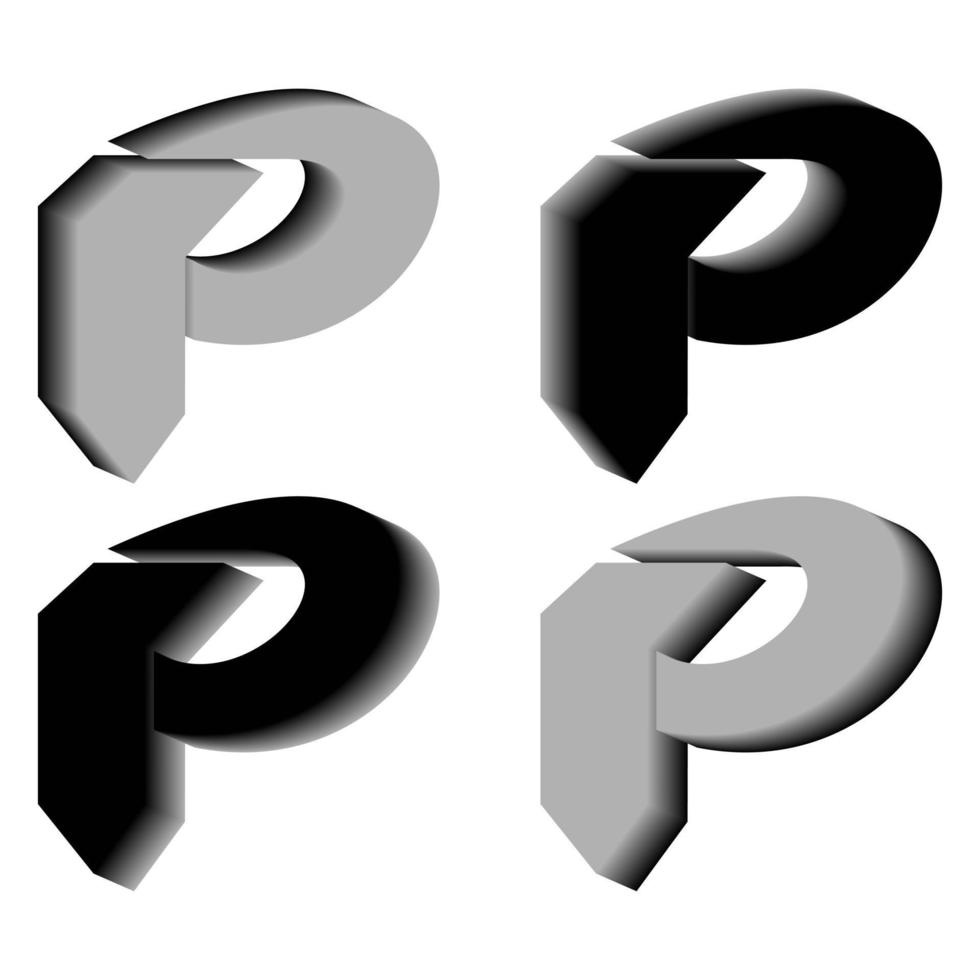 graphiques vectoriels de l'élégante lettre 3d p en noir et gris. parfait pour les entreprises, les t-shirts, etc. vecteur