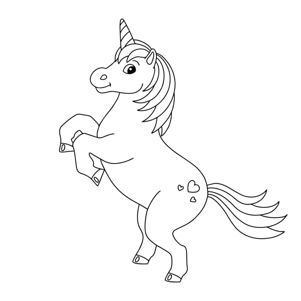 licorne fée magique. cheval mignon. page de livre de coloriage pour les enfants. personnage de style dessin animé. illustration vectorielle isolée sur fond blanc. vecteur