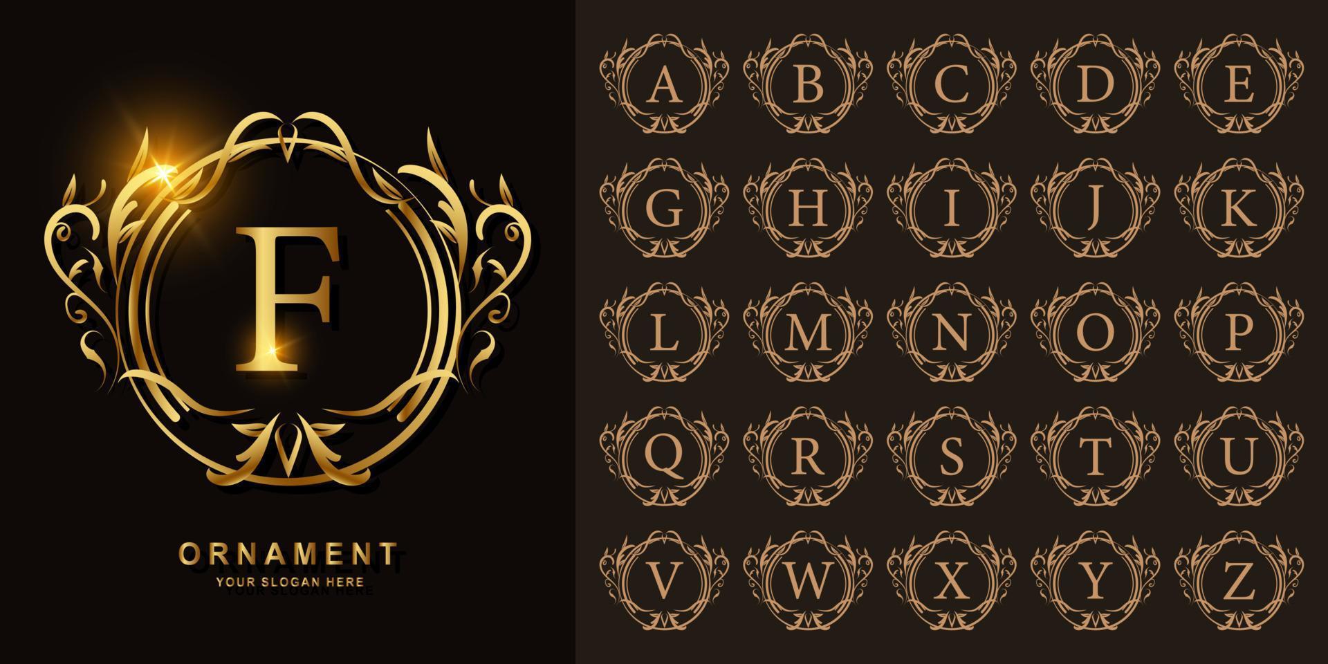 alphabet initial de collection avec ornement de luxe ou modèle de logo doré à cadre floral. vecteur