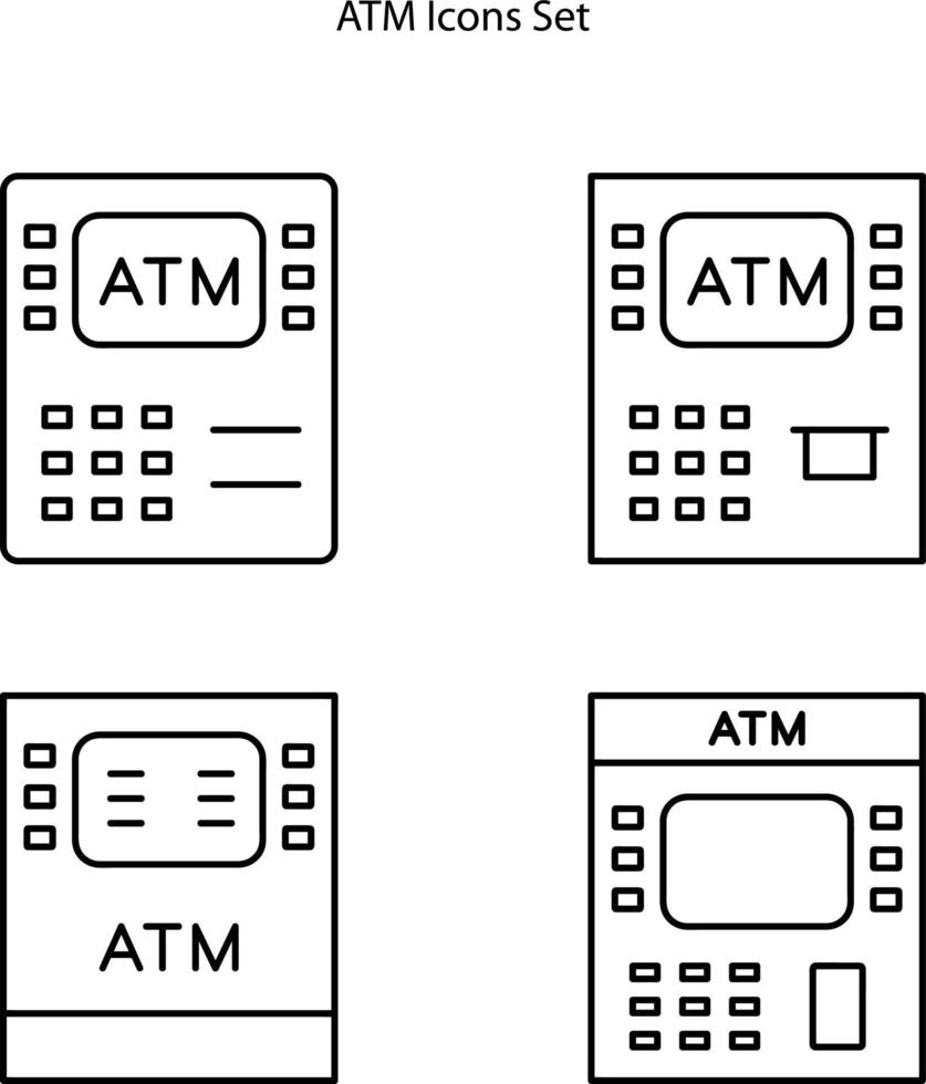 icônes de guichet automatique isolés sur fond blanc. icône de distributeur automatique de billets contour de ligne mince symbole linéaire de distributeur automatique de billets pour le logo, le web, l'application, l'interface utilisateur. signe simple d'icône de guichet automatique. vecteur