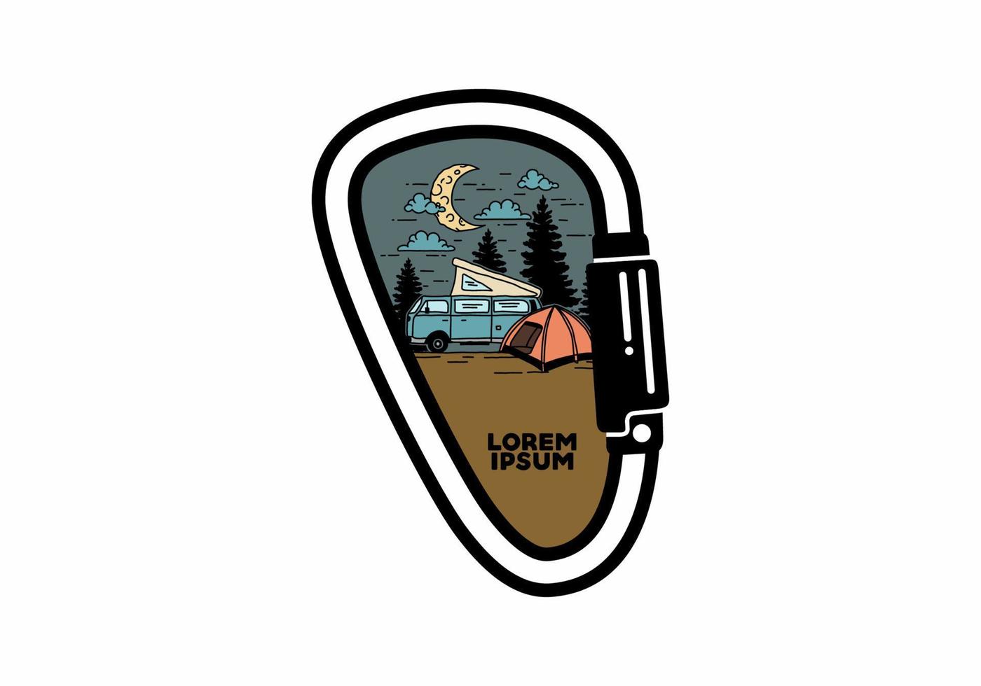 camping en demi lune avec illustration de camping-car vecteur