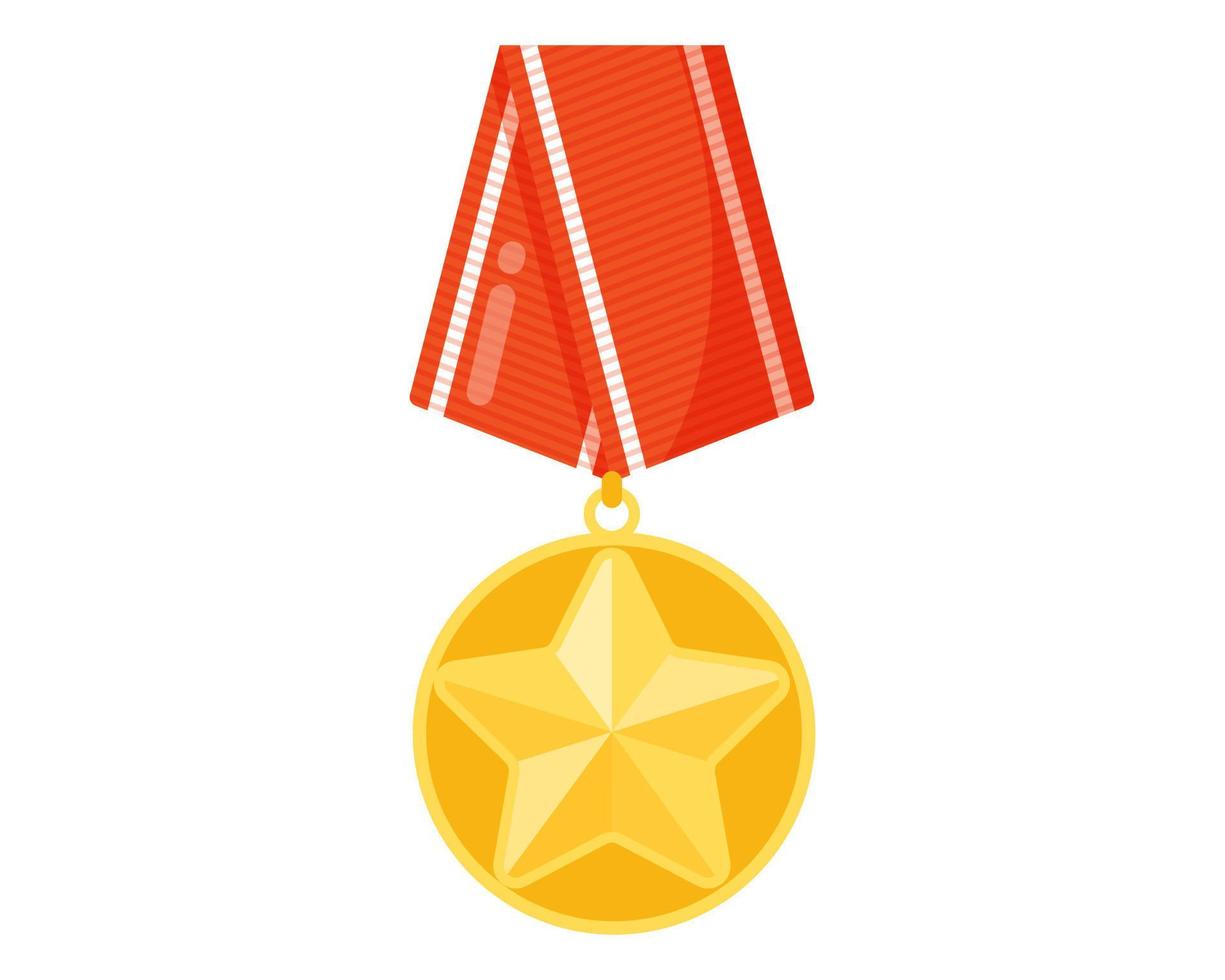 médaille commémorative de l'étoile militaire d'or ou ordre du mérite, de la victoire ou des champions avec ruban rouge. vecteur