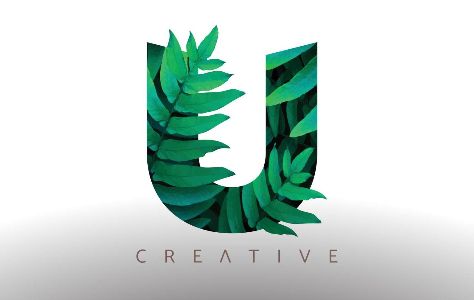 icône de conception de logo lettre u de feuille écologique verte botanique faite de feuilles vertes qui sortent de la lettre. vecteur