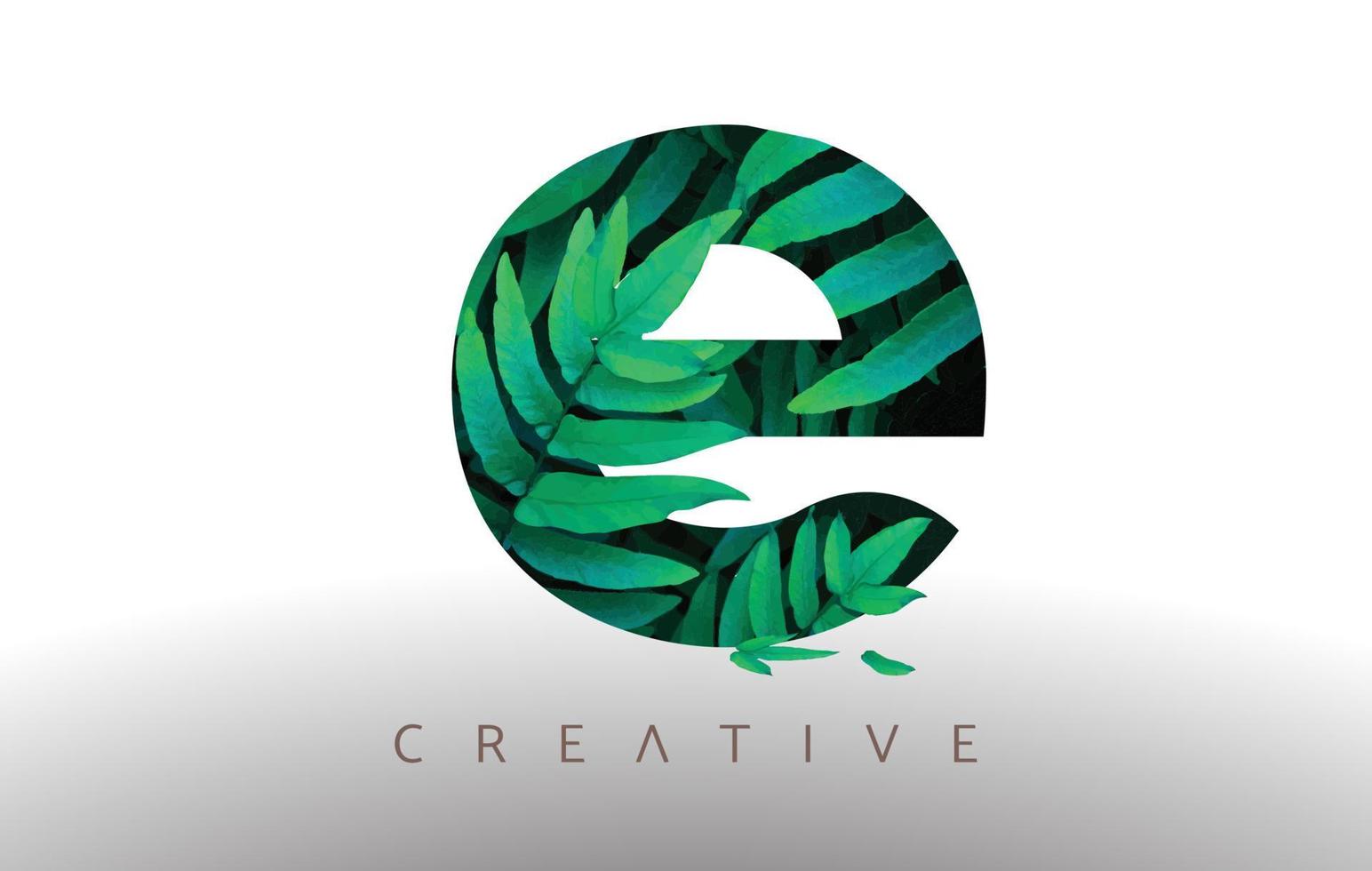 icône de conception de logo lettre e de feuille écologique verte botanique faite de feuilles vertes qui sortent de la lettre. vecteur