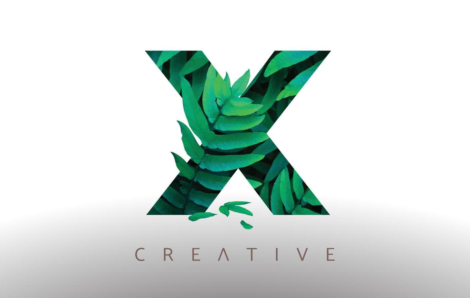 icône de conception de logo lettre x feuille écologique verte botanique faite de feuilles vertes qui sortent de la lettre. vecteur