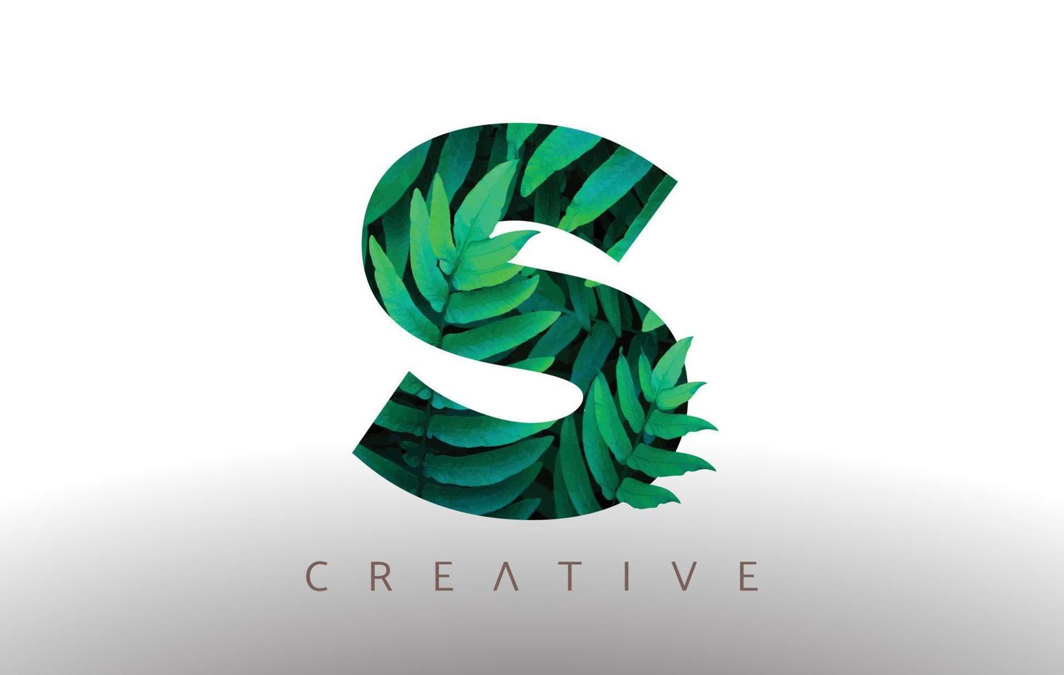 icône de conception de logo de lettre s de feuille écologique verte botanique faite de feuilles vertes qui sortent de la lettre. vecteur