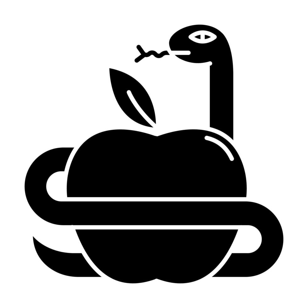 icône de glyphe de l'histoire de la bible d'adam et eve. le fruit interdit. serpent et pomme. légendes religieuses. religion chrétienne. récits bibliques. symbole de la silhouette. espace négatif. illustration vectorielle isolée vecteur