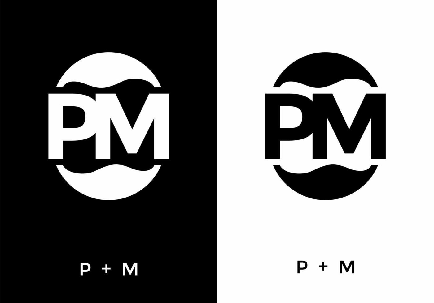 couleur noir et blanc de la lettre initiale pm vecteur