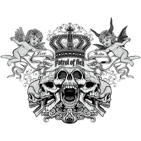 emblème gothique avec crâne vecteur