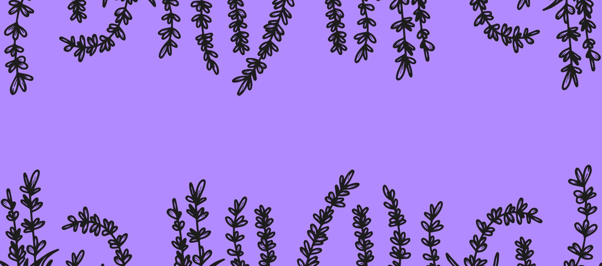beau fond avec des fleurs de lavande dessinées à la main, des herbes médicales. pour créer une bannière, une affiche, des cartes postales. illustration vectorielle fond lilas. le concept de la provence française, une tendance botanique. vecteur