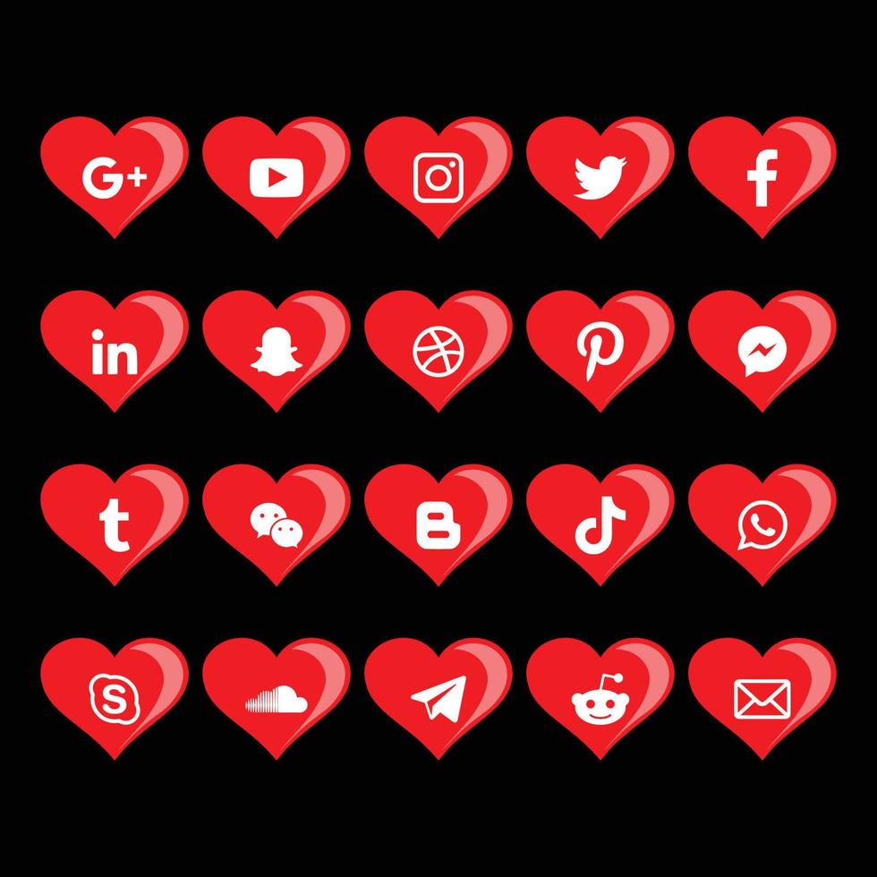 icônes de réseau de médias sociaux de coeur d'amour vecteur