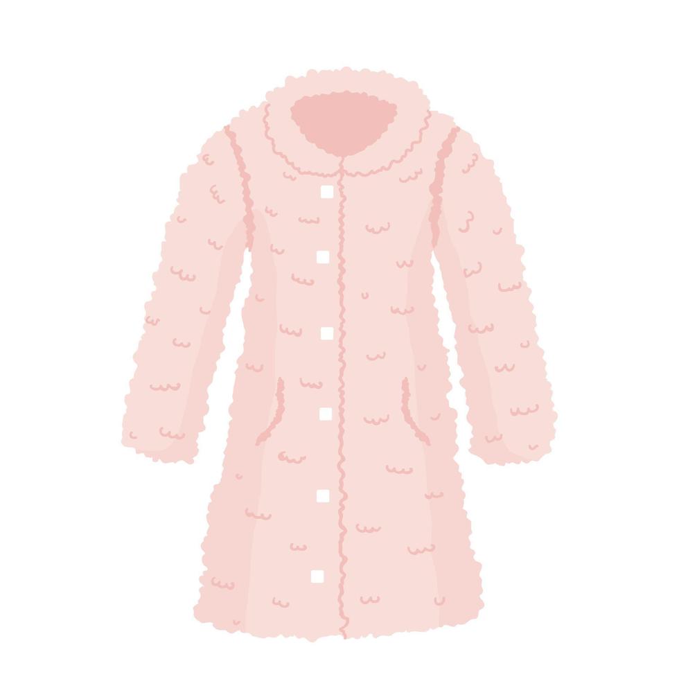 manteau en fausse fourrure rose pour femme. vêtements d'hiver pour femmes. vêtements d'extérieur féminins. illustration de vecteur plat isolé sur fond blanc