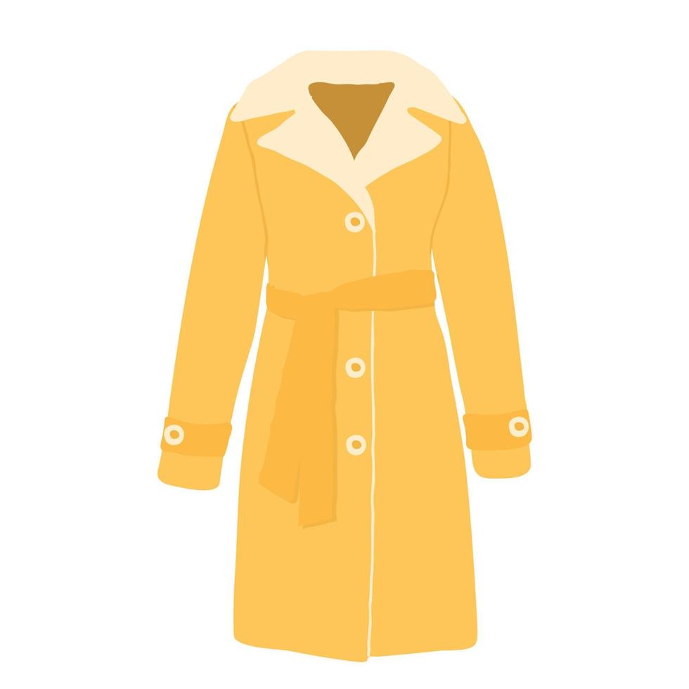 manteau jaune moderne pour femme. vêtements d'hiver tendance pour femmes. vêtements d'extérieur féminins. illustration de vecteur de dessin animé plat isolé sur fond blanc