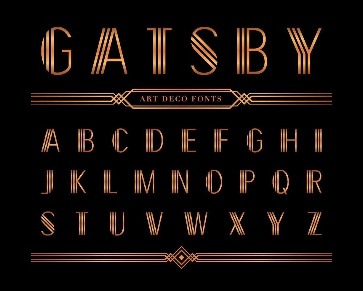 police gatsby dorée et lettre alphabétique, ensemble de styles de lettres condensées. vecteur