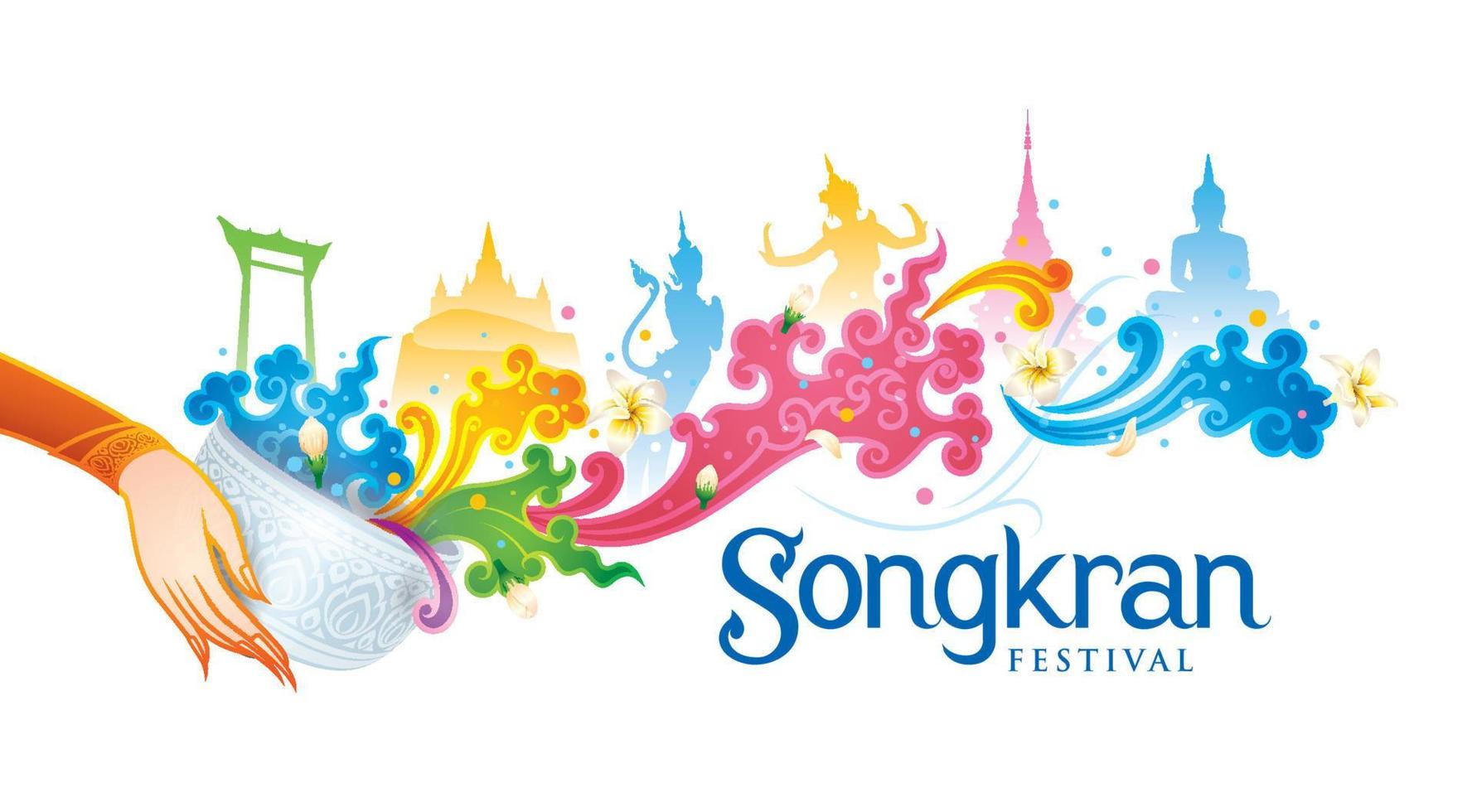éclaboussure d'eau thaïlandaise colorée, festival de songkran en thaïlande vecteur, traditionnel thaïlandais vecteur