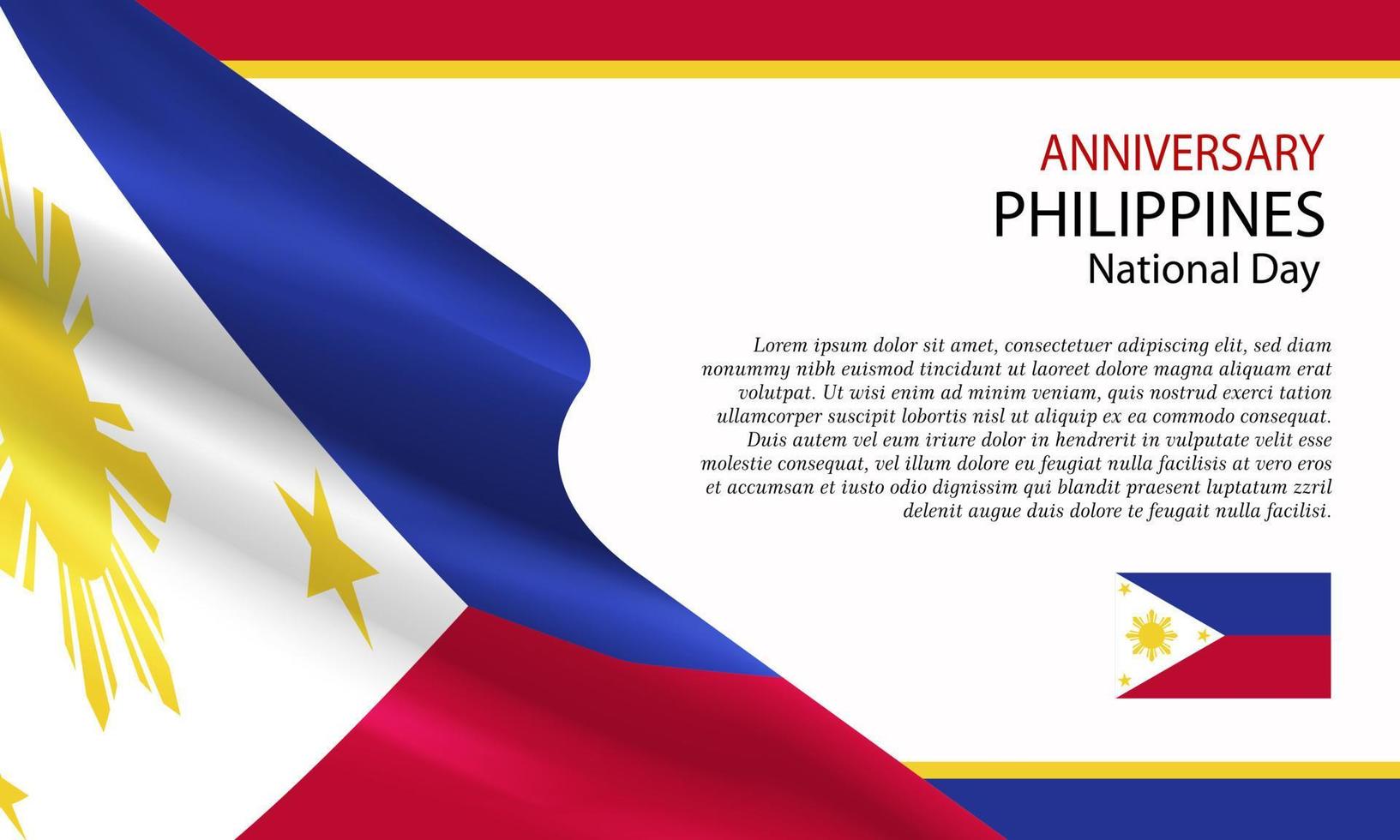 bonne fête nationale philippines. bannière, carte de voeux, conception de flyer. conception de modèle d'affiche vecteur