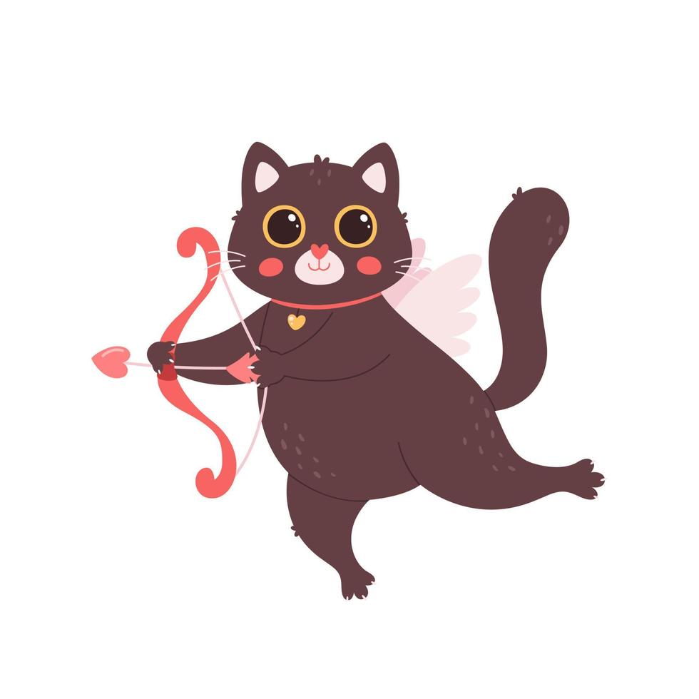 personnage de chat chat cupidon avec arc et flèche. carte de voeux saint valentin. amour, romantique, mariage vecteur