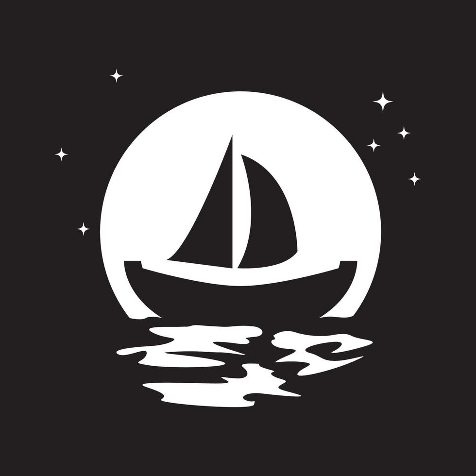 nuit avec bateau et lune mer logo design vecteur symbole graphique icône signe illustration idée créative