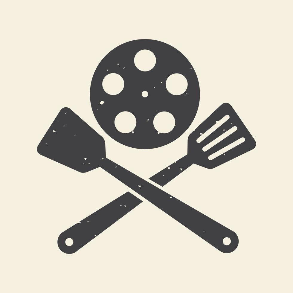 spatule de cuisine avec film logo design vecteur graphique symbole icône signe illustration idée créative