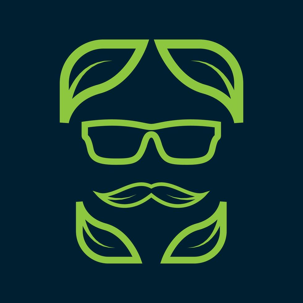visage cool homme lunettes de soleil avec feuille logo design vecteur symbole graphique icône signe illustration idée créative