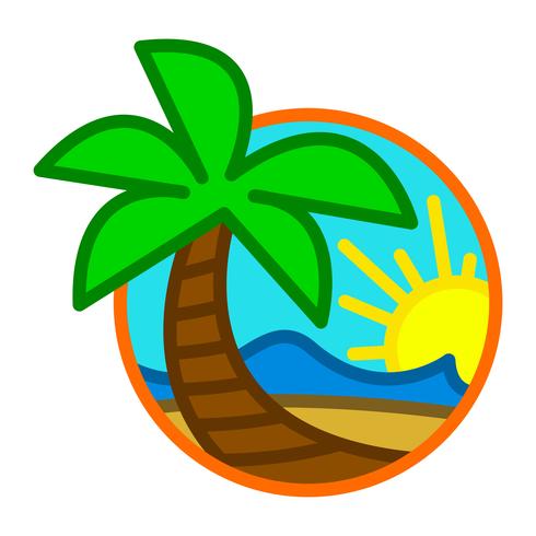 Icône de vecteur été plage vagues océan palmier tropical vacances vacances