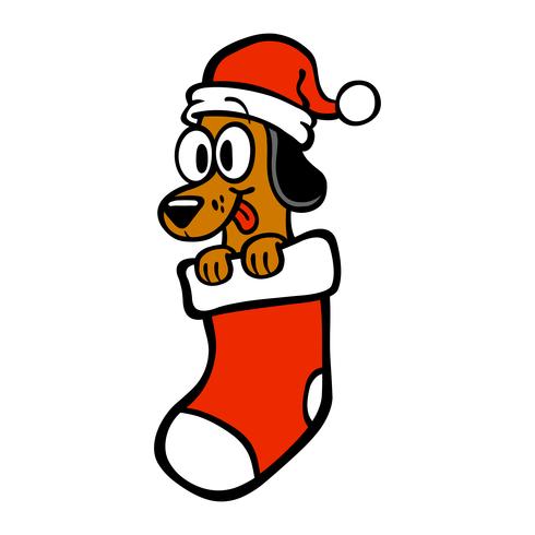 Chien de bande dessinée bonnet de noel bas de Noël vecteur