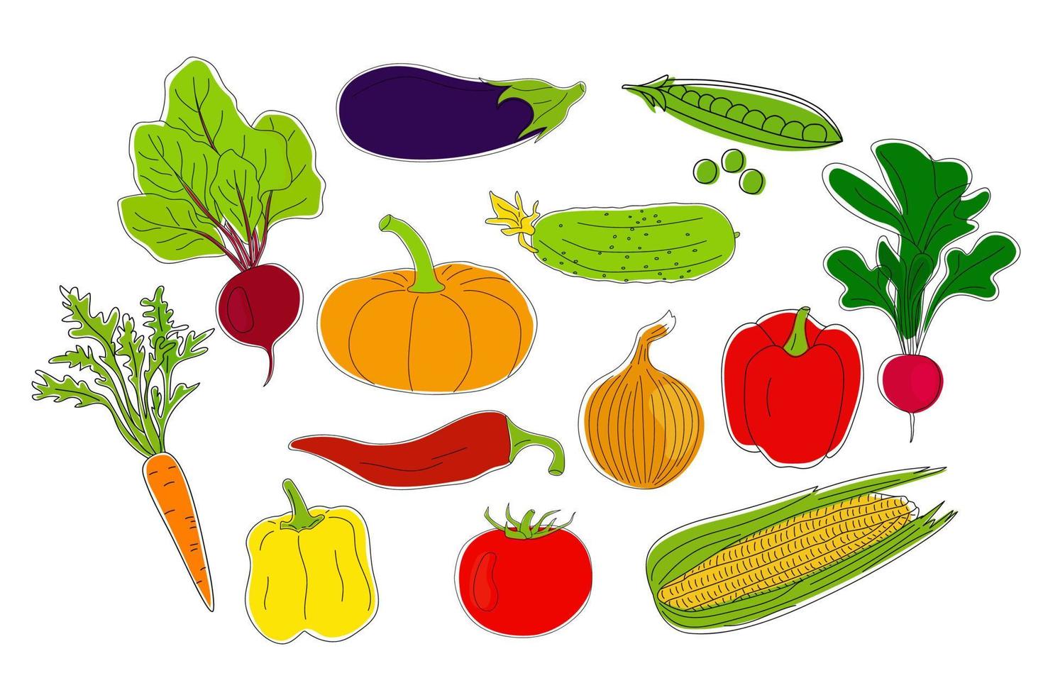 ensemble de légumes dessinés à la main. vecteur