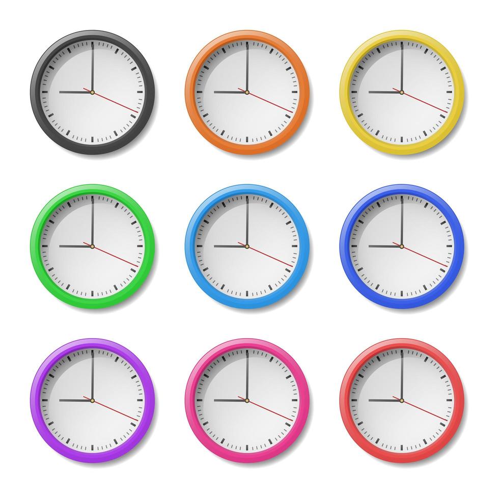 ensemble d'horloges rondes modernes avec différentes couleurs vecteur