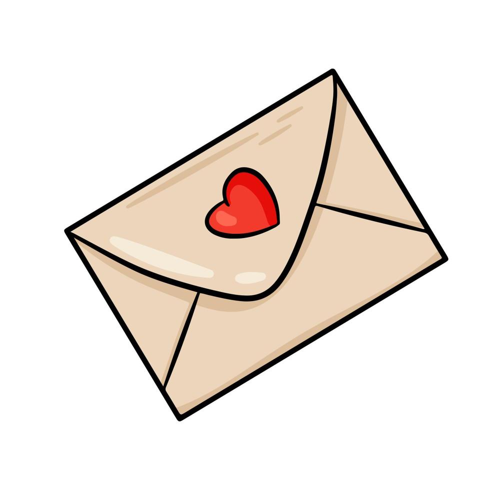 enveloppe fermée. lettre avec coeur. illustration vectorielle avec contour. pour cartes de vœux, affiches, impressions sur vêtements, emblèmes, logos vecteur