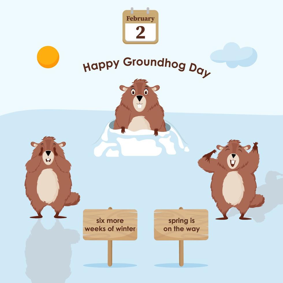 bonne fête de la marmotte. diagramme avec des illustrations de marmottes mignonnes et drôles. illustration vectorielle. vecteur