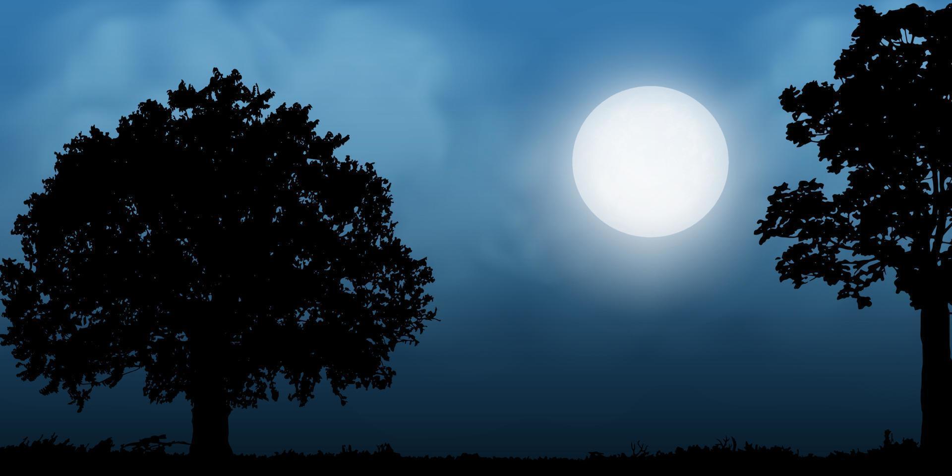 silhouette d'arbre avec la pleine lune vecteur