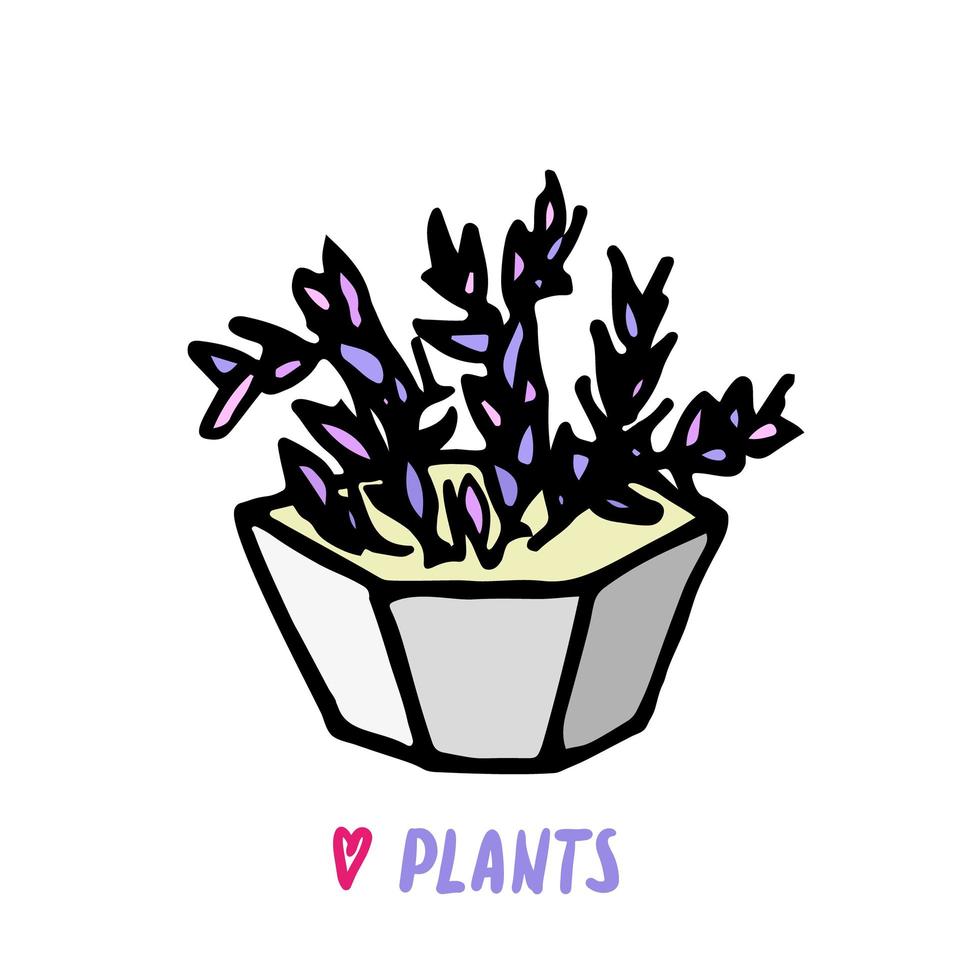 impression de doodle succulente. plantes d'intérieur dans un pot de fleurs moderne vecteur