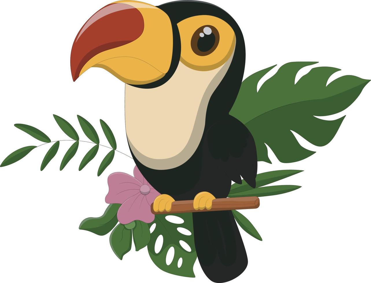 toucan dessin animé sur une branche d'arbre vecteur