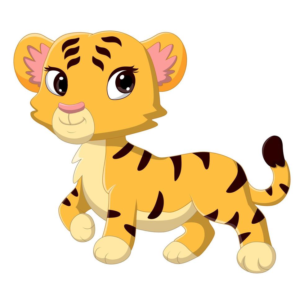 dessin animé mignon bébé tigre posant vecteur