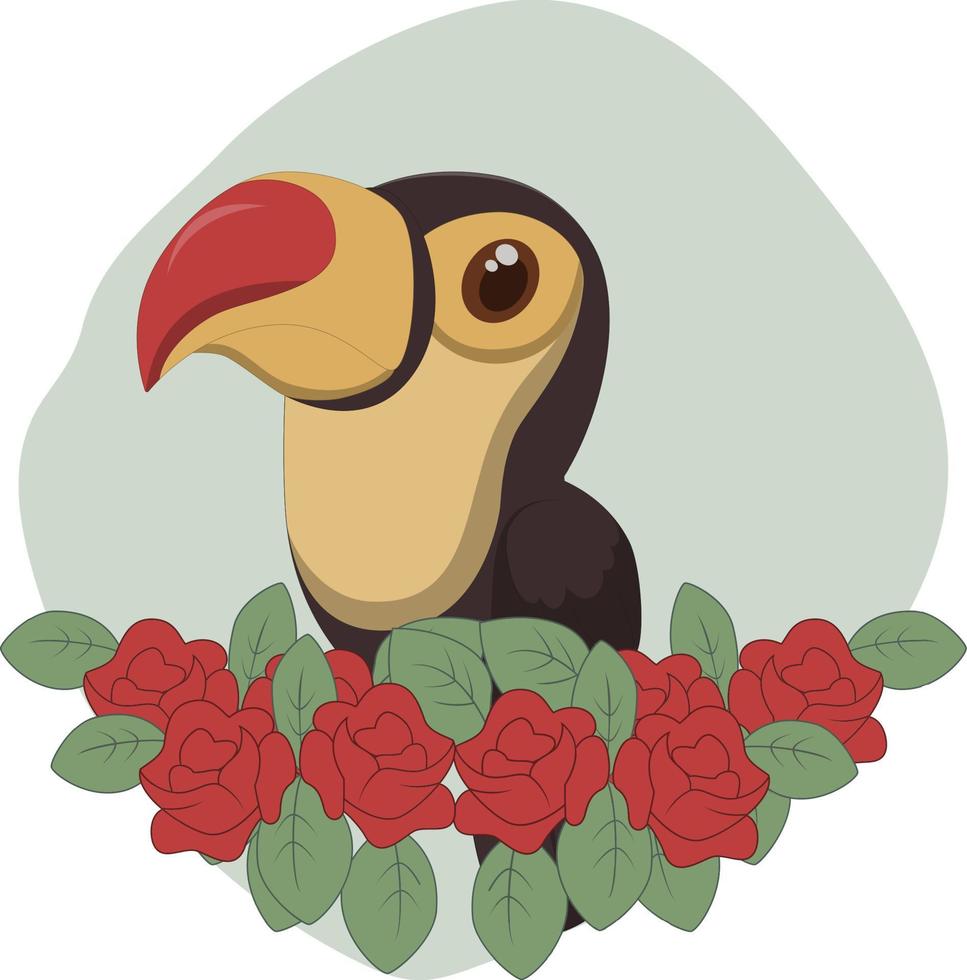 dessin animé mignon toucan avec des fleurs vecteur