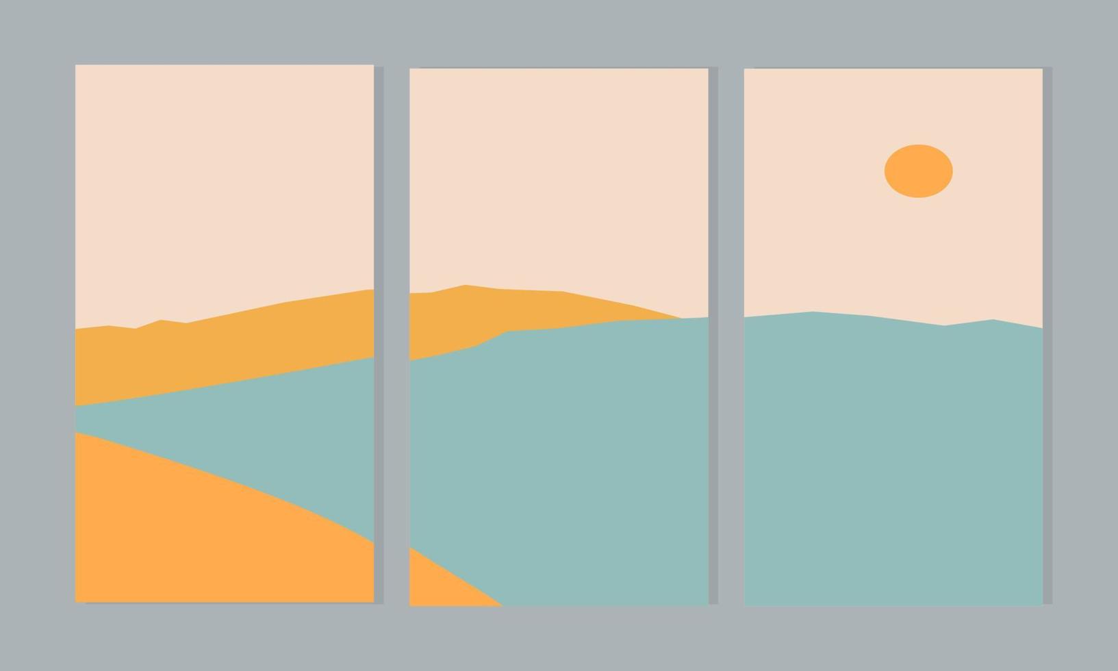 ensemble d'arrière-plans d'affiches esthétiques minimalistes abstraites avec paysage de montagnes et de mer vecteur