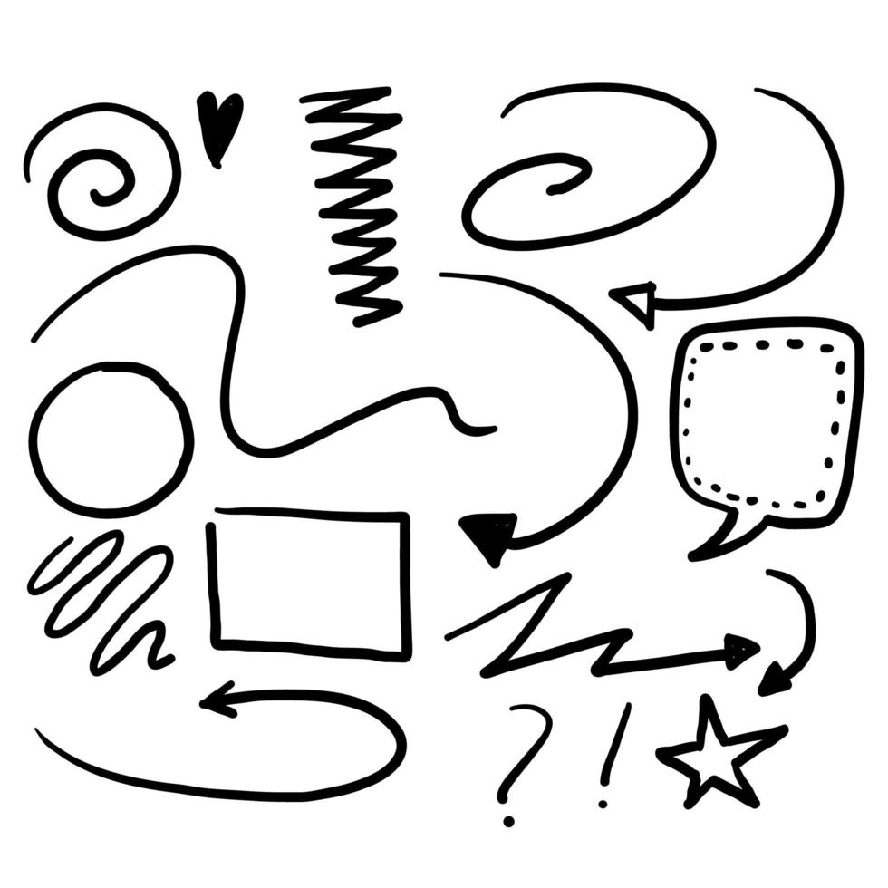 collection d'éléments dessinés à la main à des fins de conception avec un style doodle vecteur