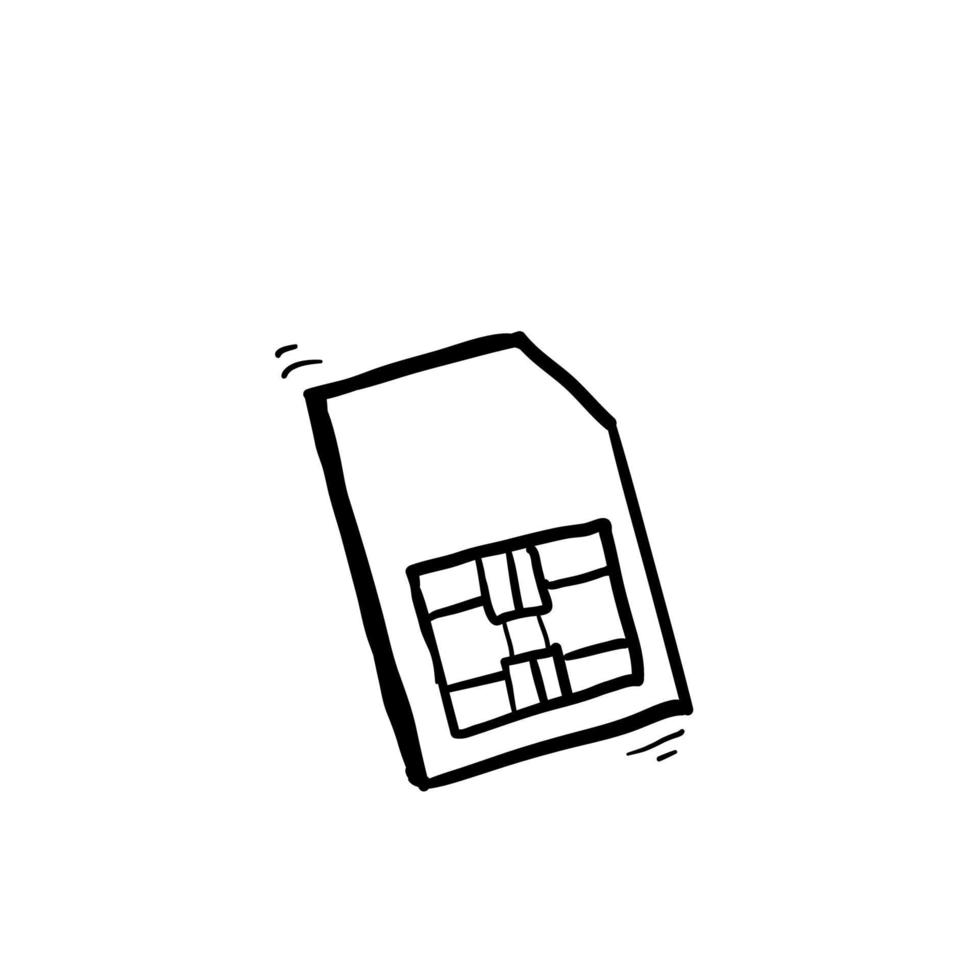 icône d'illustration de carte sim doodle dessinés à la main isolé vecteur
