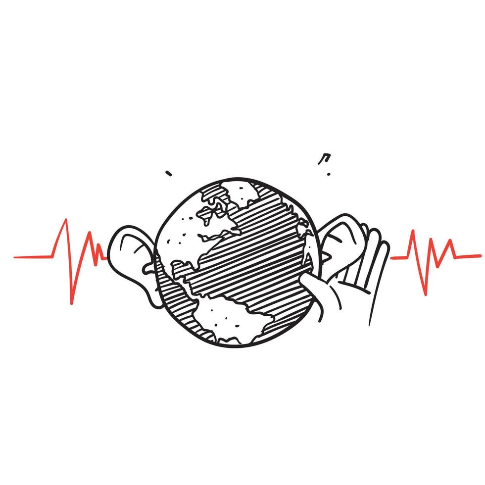 dessiné à la main doodle globe terre avec oreille entendre voix illustration vecteur