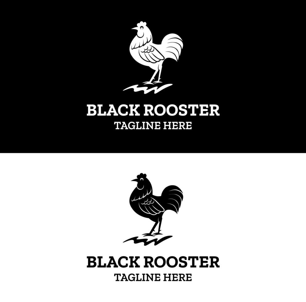 silhouette de poulet coq noir pour la création de logo de restaurant rural rustique vintage rétro vecteur