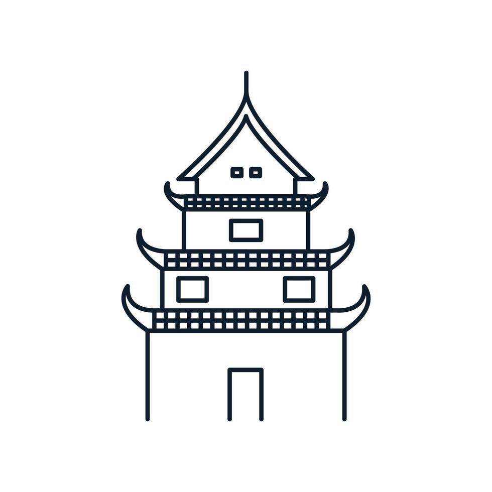 conception d'illustration d'icône vectorielle de logo de ligne de contour de château japonais ou chinois traditionnel asiatique vecteur