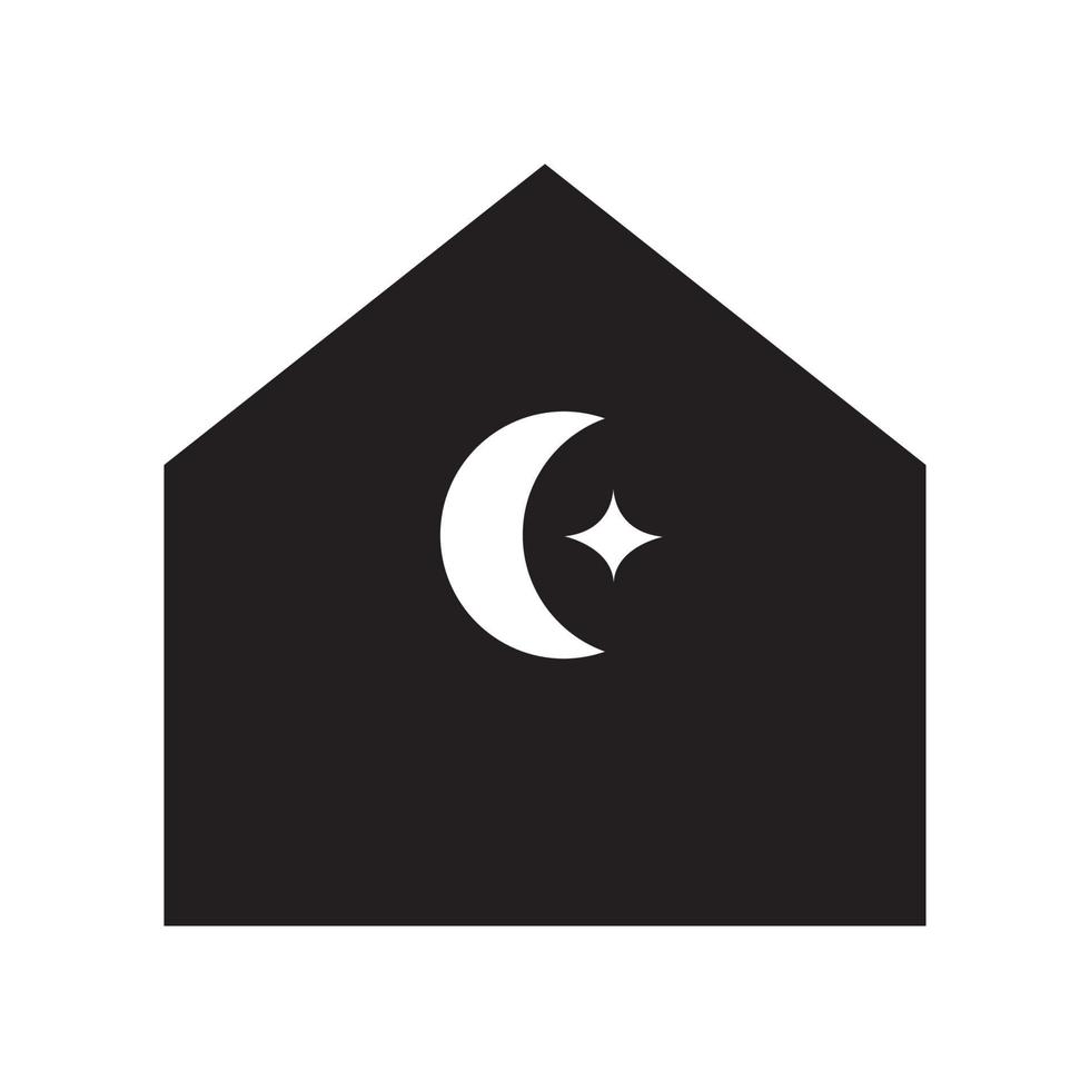 croissant et étoile dans la nuit maison logo symbole icône vecteur conception graphique illustration idée créative